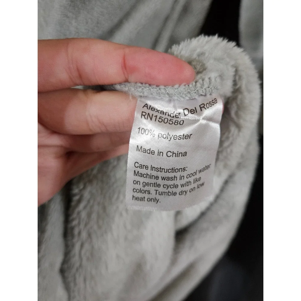 Alexander Del Rossa Mens XL Grey Plush Fleece Full Zip Hooded Robe Loungewear